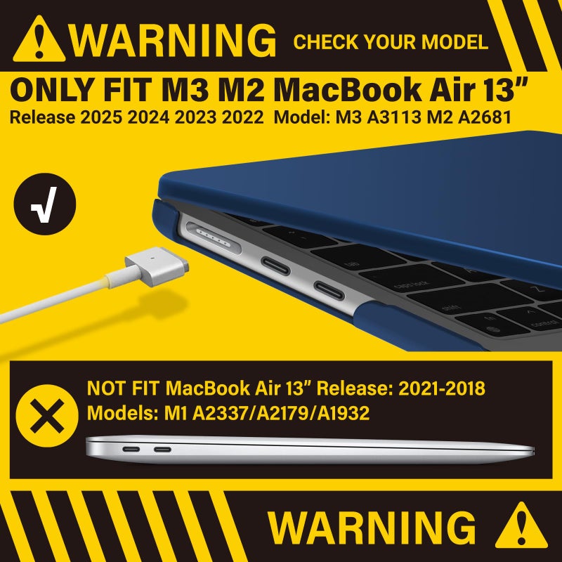 آي بينزر IBenzER متوافق مع 2025 2024 2023 2022 MacBook Air 13 بوصة حافظة M4 A3240 M3 A3113 M2 A2681 حافظة صلبة وغطاء لوحة مفاتيح وشاشة فيلم ونوع C لجهاز Mac Air 13.6 أزرق داكن AT13-KK-NVBL+2TC - Image 3
